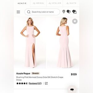 Azazie Blushing Pink Mermaid Scoop Side Slit Stretch Crepe Dress -size 6